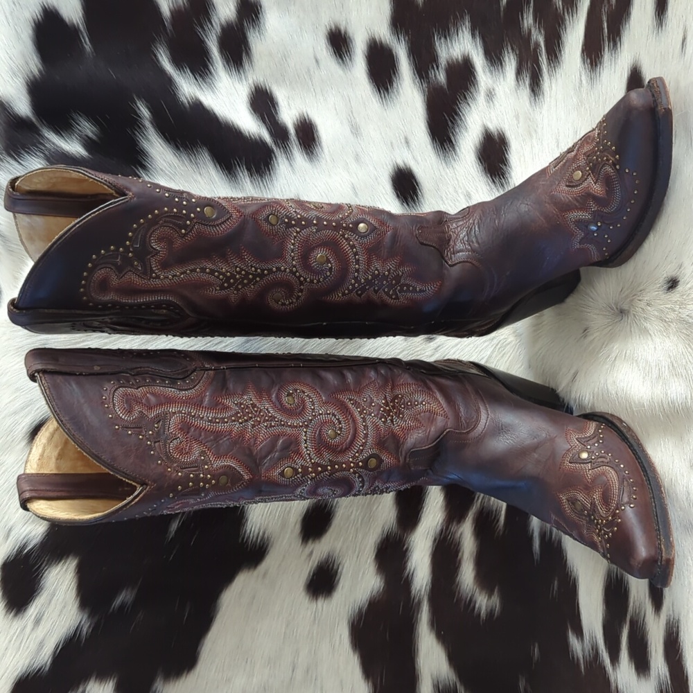 CORRAL ladies fancy studded brown leather boots style #G1031 snip toe sz 7 - Picture 9 of 16